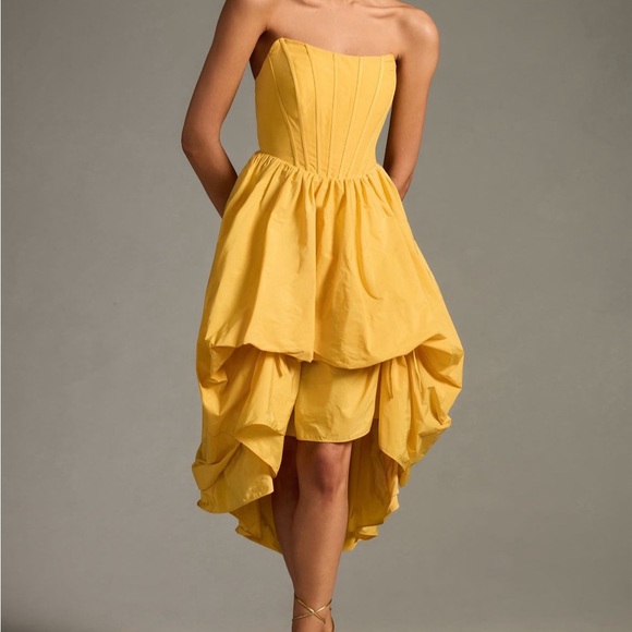 Anthropologie Yellow Strapless Dress with High-Low Hemline - Picture 8 of 11